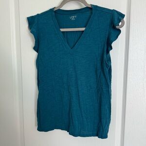 LOFT Teal Short Sleeve V-Neck Tee
